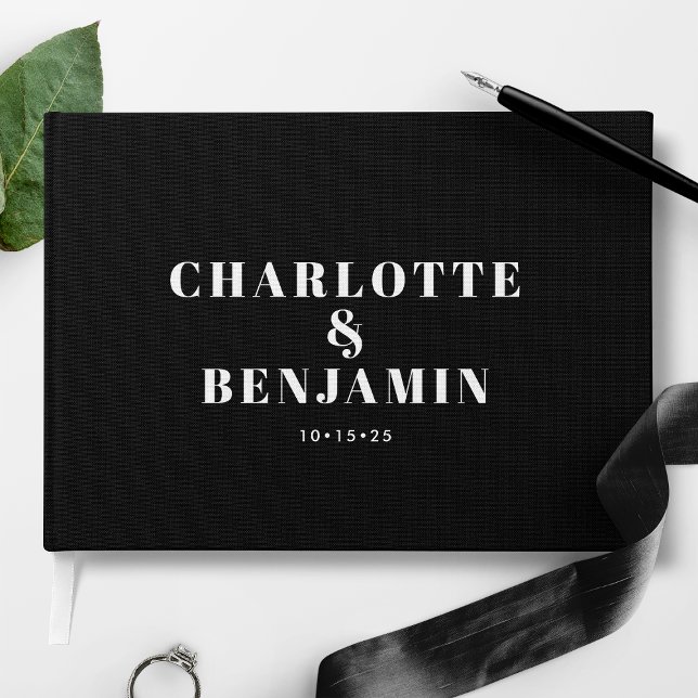 Modern Bold Minimalist Black And White Wedding Guest Book (Creator Uploaded)