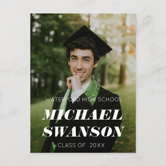 Modern Bold Minimalist Grad Announcement Postcard (Front)