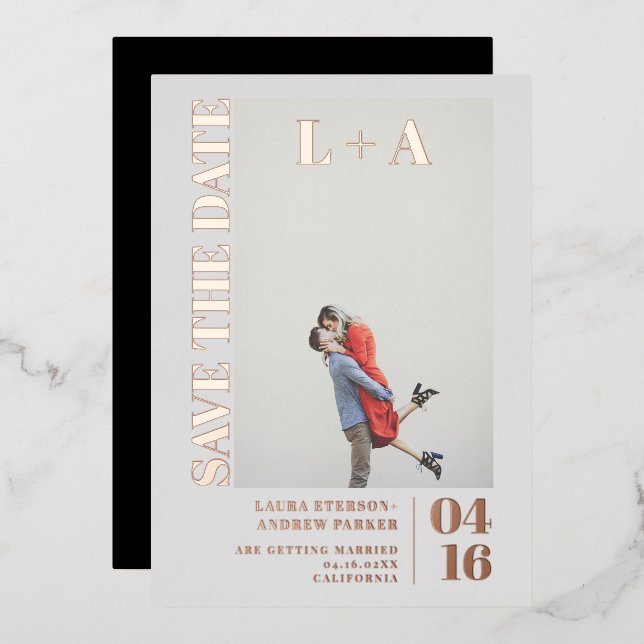 Modern bold minimalist initial photo save the date (Front/Back)