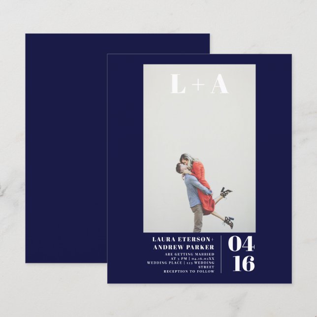 Modern bold minimalist navy photo budget wedding (Front/Back)