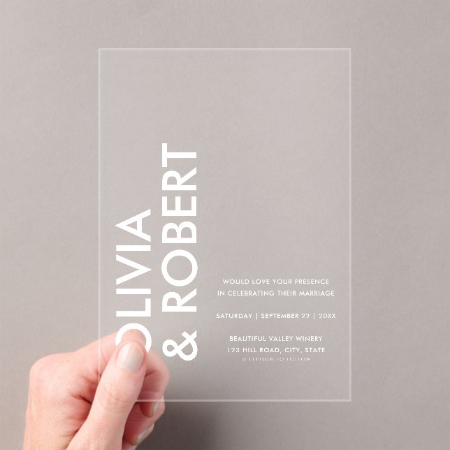 Modern Bold Minimalist Wedding Acrylic Invitations (Insitu (Handheld))