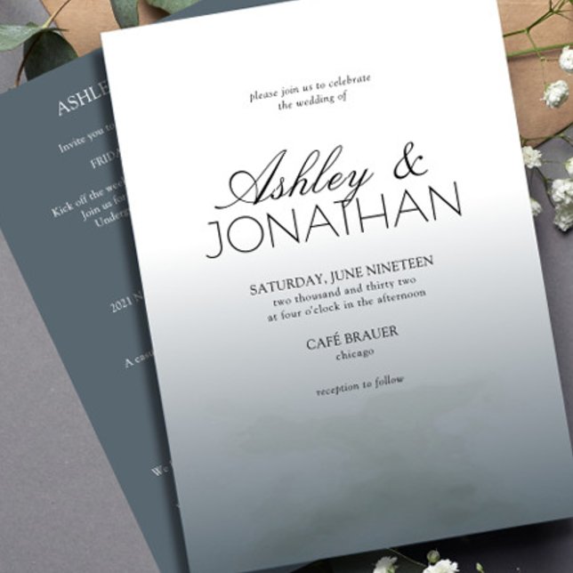 Modern Bold & Minimalist Wedding Blue All-in-One Invitation (Creator Uploaded)