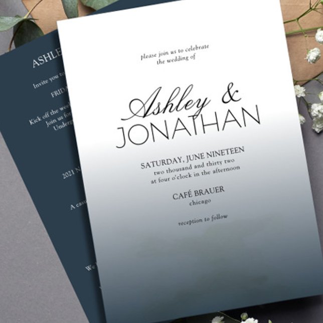Modern Bold & Minimalist Wedding Navy All-in-One Invitation (Creator Uploaded)