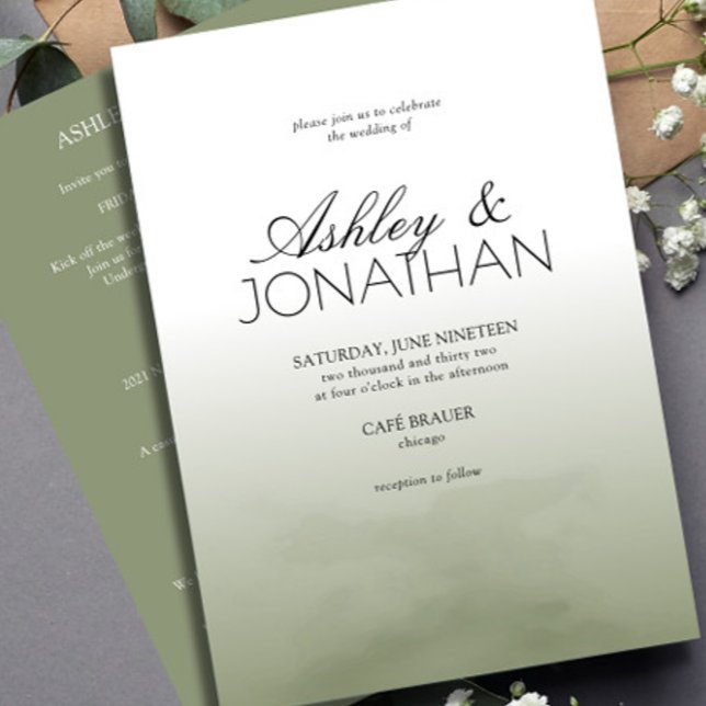 Modern Bold & Minimalist Wedding Sage All-in-One Invitation (Creator Uploaded)