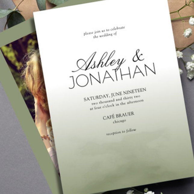 Modern Bold & Minimalist Wedding Sage Photo Invitation (Creator Uploaded)