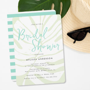 Modern Bold Mint Green Tropical Palm Bridal Shower Invitation