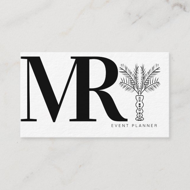 Modern Bold Monochrome Black White Palm Tree Business Card (Front)
