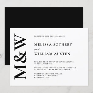 Modern Bold Monogram Black and White Wedding Invitation