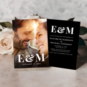 Modern Bold Monogram Initials Photo Black White Save The Date
