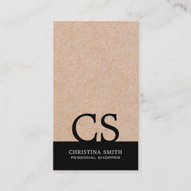 Modern Bold Monogram Kraft-Print B&W Typo Vertical Business Card (Front)