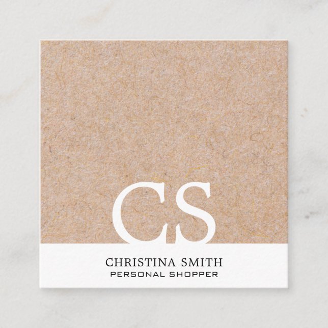 Modern Bold Monogram Kraft Printed Clean White Square Business Card (Front)
