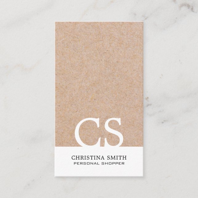 Modern Bold Monogram Kraft Printed White Vertical Business Card (Front)