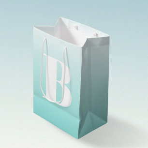 Modern Bold Monogram   Light Aqua Blue Green Medium Gift Bag