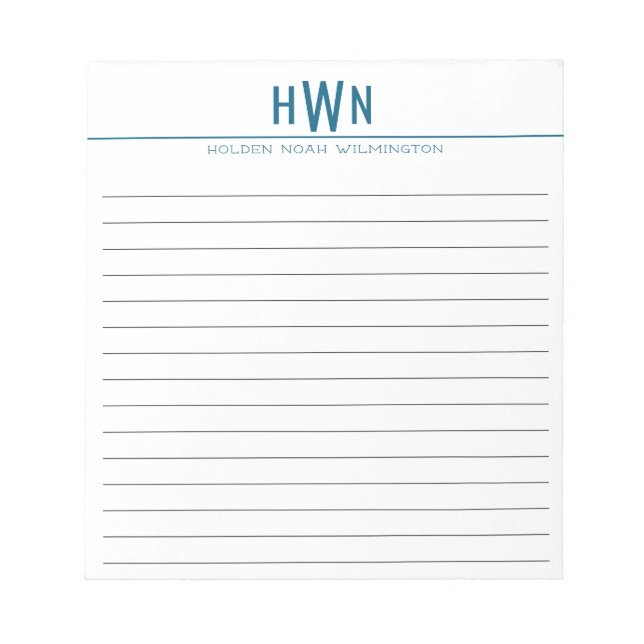 Modern Bold Monogram Men's Simple Notepad (Front)