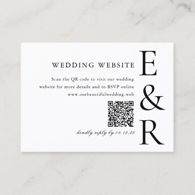 Modern Bold Monogram Minimalist QR Code Wedding Enclosure Card (Front)