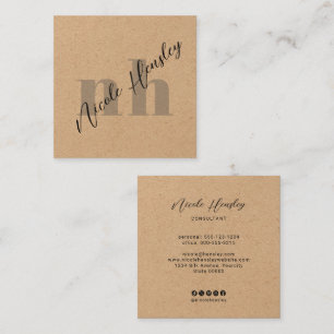 Modern Bold Monogram Minimalist Rustic Kraft Square Business Card