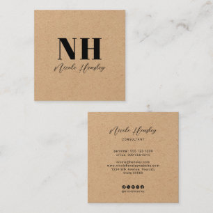 Modern Bold Monogram Minimalist Rustic Kraft Square Business Card