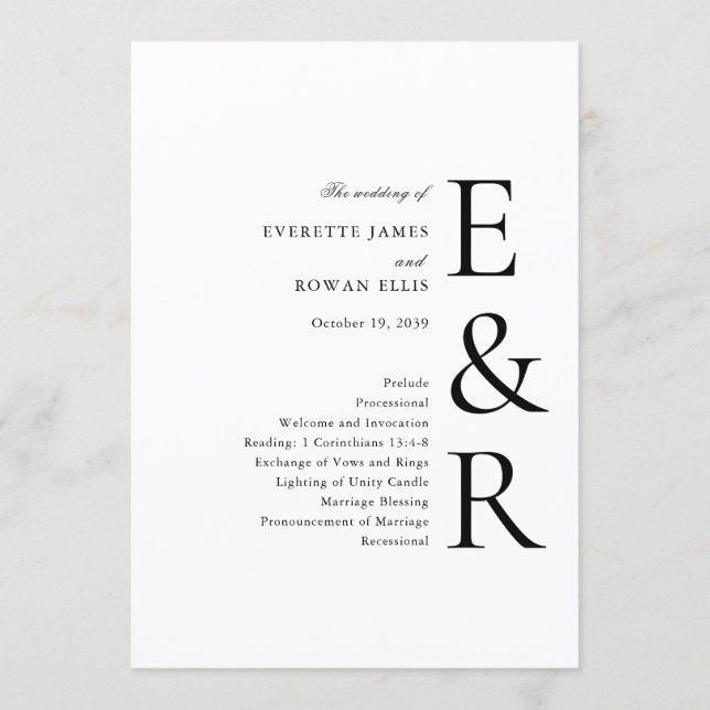 Modern Bold Monogram Minimalist Wedding Programme (Front)