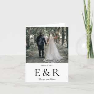 Modern Bold Monogram Photo Minimalist Wedding Thank You Card
