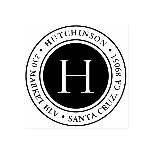 Modern Bold Monogram Round Return Address Rubber Stamp (Imprint)