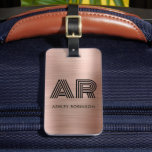 Modern Bold Monogram Two Initial Rose Gold Metal Luggage Tag<br><div class="desc">Modern Stylish Elegant Bold Two Monogram Initial Name Rose Gold Metal Custom Personalised Personalised Luggage Bag Tag. This design featuring full name typography with 2 monogram initial, address info on Rose Gold Brushed metal (Rose gold metallic foil look) background. These are easy to customise it. Stylish feminine or masculine gift...</div>