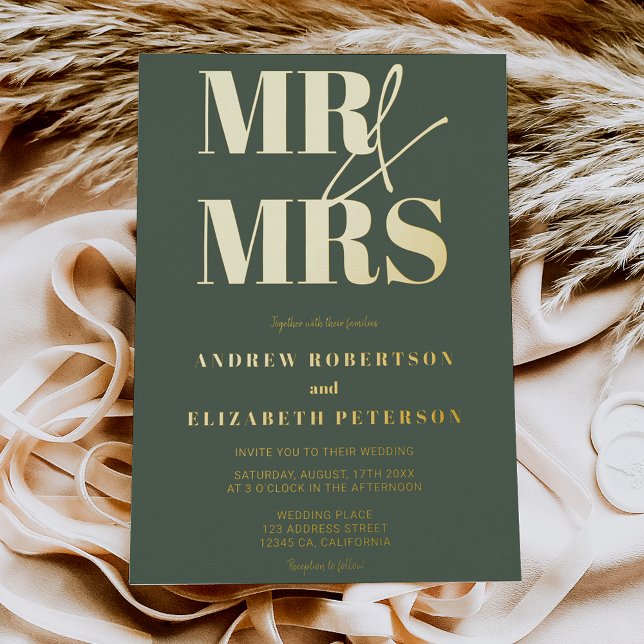 Modern bold Mr Mrs script green photo wedding (Creator Uploaded)