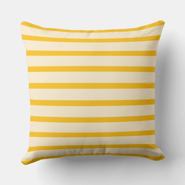 Modern Bold Mustard Colorful Yellow Cabana Striped Cushion (Back)