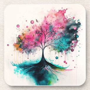 Modern & Bold Mystical Tree (blue, pink, orange) Coaster