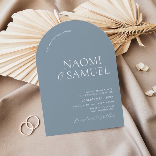Modern Bold Names Arch Dusty Blue Wedding Invitation (Creator Uploaded)