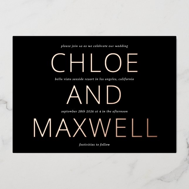 Modern Bold Names Minimialist Wedding Invite (Front)