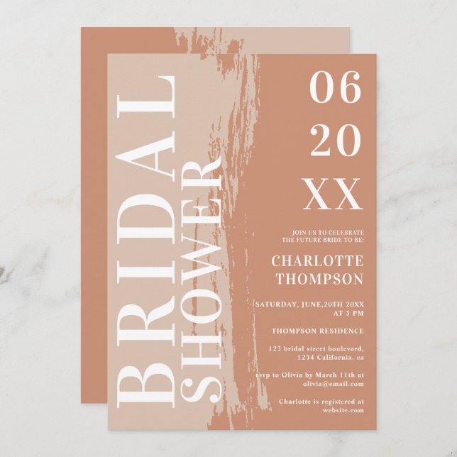 Modern bold names terracotta earth bridal shower invitation (Front/Back)