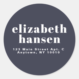 Modern Bold Navy Blue Round Return Address Label