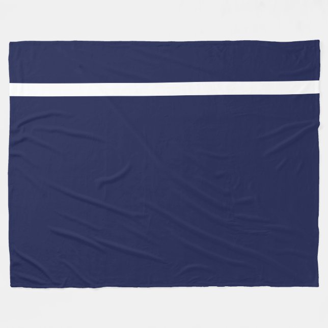 Modern Bold Navy Blue Sporty White Accent Stripe Fleece Blanket (Front (Horizontal))