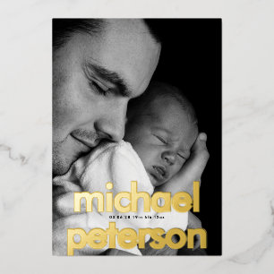 Modern Bold Newborn Photo Birth Foil Announcement