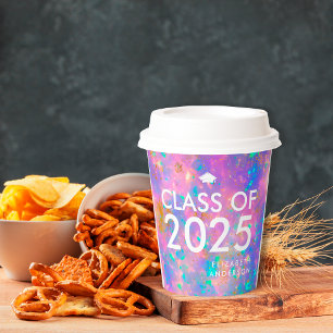 Modern Bold Opal Personalised Graduation Party Paper Cups