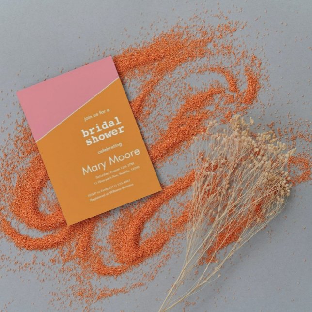 Modern Bold Orange Pink Geometric Bridal Shower  Invitation (Creator Uploaded)