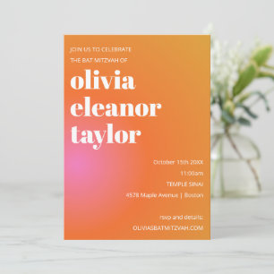 Modern Bold Orange Pink Gradient Bat Mitzvah Invitation