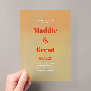 Modern Bold Orange Watercolor Sunset Wedding Acrylic Invitations