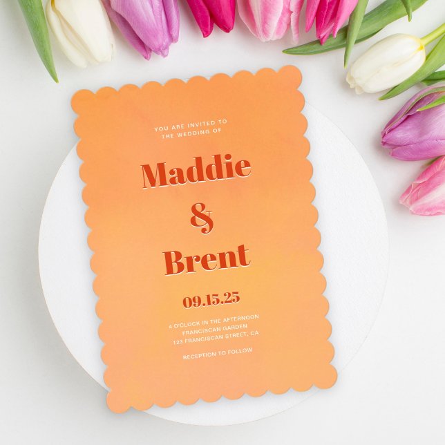 Modern Bold Orange Watercolor Sunset Wedding Invitation (Creator Uploaded)