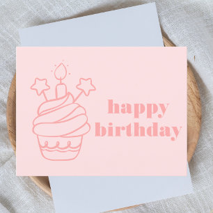 Modern Bold Pastel Pink Girly Happy Birthday Postcard