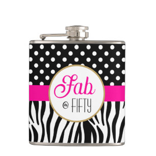 Modern Bold Pattern Fifty & Fabulous 50th Birthday Hip Flask
