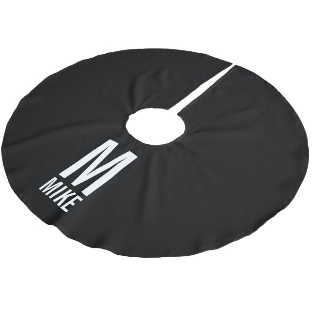 Modern Bold Personalised Monogram and Name Brushed Polyester Tree Skirt (Angled)