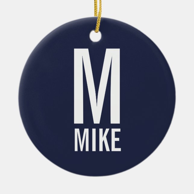 Modern Bold Personalised Monogram and Name Ceramic Tree Decoration (Front)