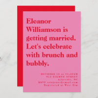 Modern Bold Pink and Red Typography Bridal Brunch