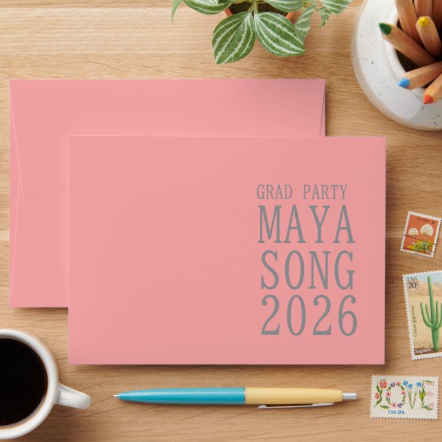 Modern Bold Pink Black Photo Graduation 2026 Envelope (Desk)