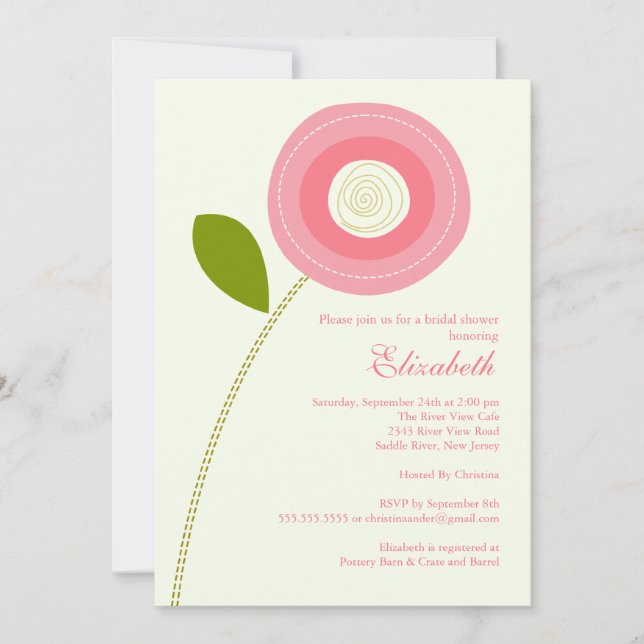 Modern Bold Pink Bloom Bridal Shower Invitation (Front)