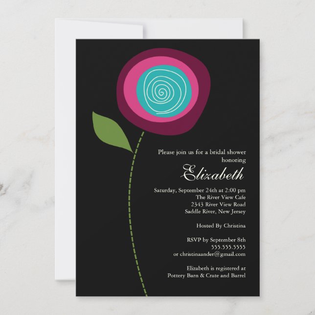 Modern Bold Pink Bloom Bridal Shower Invitation (Front)