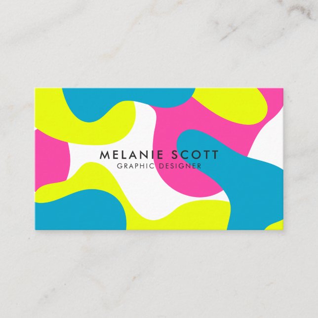 Modern bold pink blue abstract pattern minimalist business card (Front)