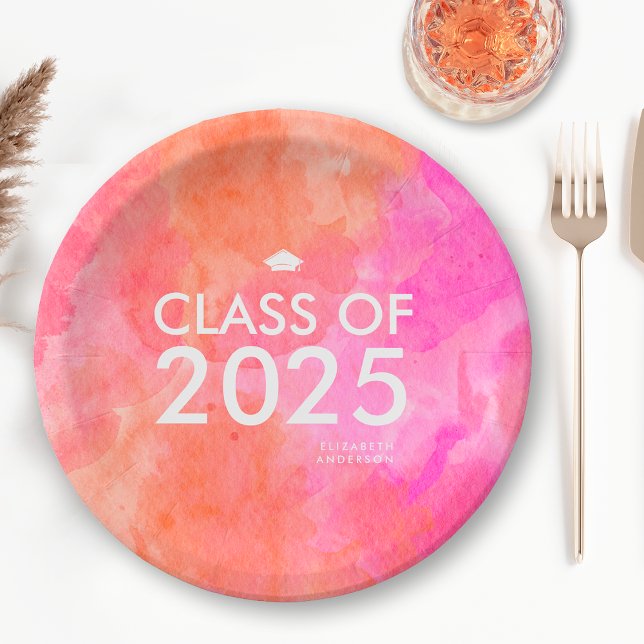 Modern Bold Pink Orange Graduation Party Paper Plate (Creator Uploaded)