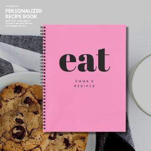 Modern Bold Pink Retro Personalised Blank Recipe Notebook